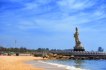 Majestic statue of Guanyin (Goddess of Mercy) by the sea, Gold Coast, Shishi City, Fujian, China