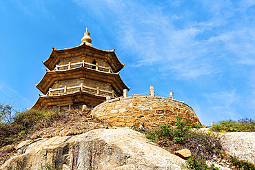 Wanshou Pagoda at Baogai Shan, Shishi City, Fujian, China. This stone pagoda, built during the Song Dynasty is more than 800 years old. It was used as a landmark to guide seafarers when Quanzhou was one of the world's largest trading ports.