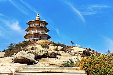Wanshou Pagoda at Baogai Shan, Shishi City, Fujian, China. This stone pagoda, built during the Song Dynasty is more than 800 years old. It was used as a landmark to guide seafarers when Quanzhou was one of the world's largest trading ports.