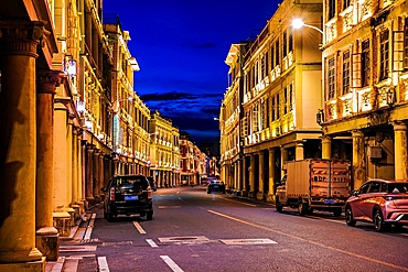 Heritage buildings of Xiaogongyuan (Little Park) at night, Shantou, Guangdong Province, China