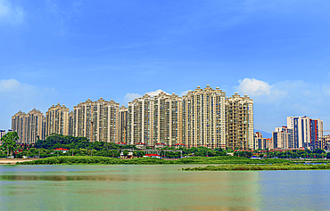 View of the wetlands and residential apartments from Luoyang Bridge. Quanzhou: Emporium of the World (UNESCO World Heritage), Fujian Province, China