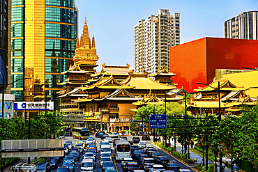 JingAn Temple, Shanghai, China. First built in 247 A.D. it moved from its original location beside Suzhou Creek to its current location in 1216. The temple existed before Shanghai was founded in 1291.