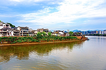 XinAn River at TunXi Ancient Street. Huangshan City, Anhui Province, China. The street existed since the Southern Song Dynasty 900 years ago.