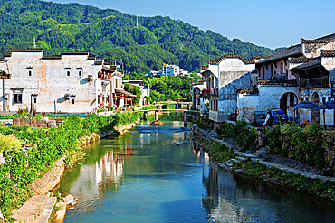 River running through Chengkan Ancient Village, Huangshan City, Anhui, China. The village was established 1800 years ago by the Luo family clan. It has buildings dating as early as the Song Dynasty (960 to 1279 AD).