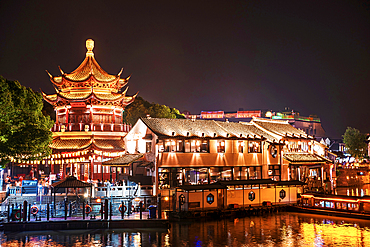 Shantang Street at night. Shantang Street is a walking street with a history of 1200 years. Suzhou is often known as the Venice of China. Suzhou City, Jiangsu, China