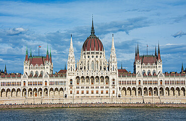 Hungarian Parliament Building in Budapest the seat of the National Assembly of Hungary. Seen from the opposite site of the River Danube.