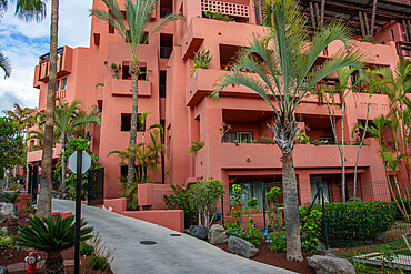 ABAMA, TENERIFE - 01 JUNE, 2022: pink buildings of the Ritz Carlton Tenerife