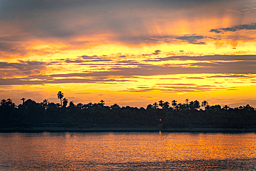 Fiery sky at sunset, Nile River, Egypt
