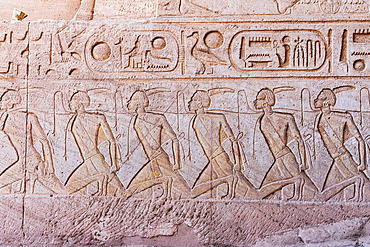 Ancient Egyptian bas reliefs, Great Temple of Ramses II, Abu Simbel, Aswan, Egypt