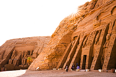 Great temple of Ramses II and Temple of Nefertari at sunrise, Abu Simbel, Aswan, Egypt