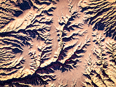 Red rock formations, aerial view, Labyrinth desert, Puna, Salta, Argentina