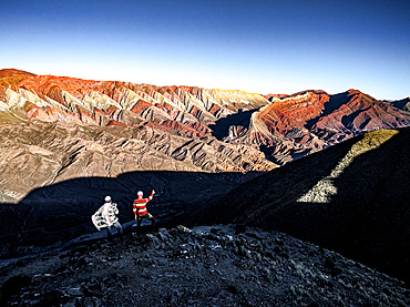 Hikers exploring Serrania de Hornocal, Humahuaca, Jujuy, Argentina