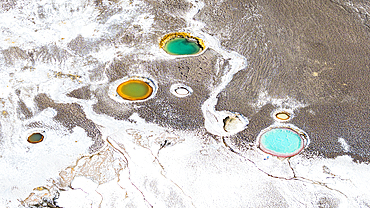 Colorful salt lagoons, Ojos del Campo, Salar de Antofalla, Puna, Catamarca, Argentina