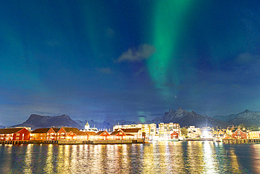 Northern Lights over Svolvaer, Vagan, Nordland, Lofoten Islands, Norway