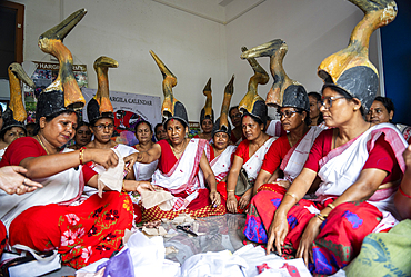 wildlife biologist and conservationist Purnima Devi Barman addresses a group of women known as the 'Hargila Army' during a community awareness program on the occasion of World Environment Day, at Dadara village in Kamrup, India on June 5, 2025.