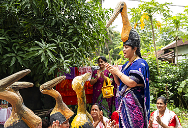 wildlife biologist and conservationist Purnima Devi Barman addresses a group of women known as the 'Hargila Army' during a community awareness program on the occasion of World Environment Day, at Dadara village in Kamrup, India on June 5, 2025.