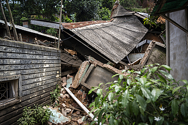 Damaged houses after a major landslide, triggered by a heavy downpour, on June 7, 2025 in Guwahati, India.