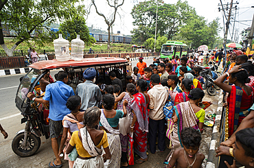 Devotees throng to have food as they arrives to visit Kamakhya Temple during Ambubachi Mela, in Guwahati, India on June 22, 2025.