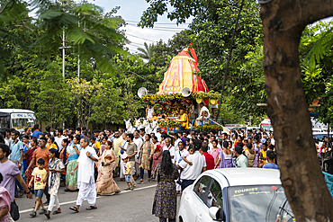 Hindu devotees takes part in Rath Yatra religious procession Guwahati, India on June 27, 2025. Rath Yatra, also known as the Chariot Festival, is a major Hindu festival celebrated in India.