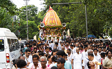 Hindu devotees takes part in Rath Yatra religious procession Guwahati, India on June 27, 2025. Rath Yatra, also known as the Chariot Festival, is a major Hindu festival celebrated in India.