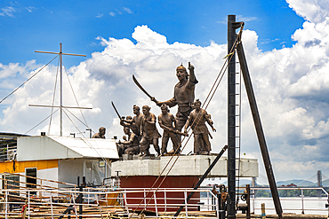 Statue of the commanding the Ahom Army Lachit Borphukan and his solders stands on the River Brahmaputra