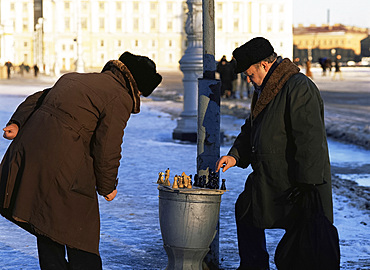 Chess players in Palace Square, St. Petersburg, Russia, Europe