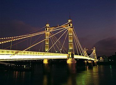 Albert Bridge at night, London, England, United Kingdom, Europe