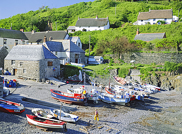 Boats on the beach, Cadgwith, Cornwall, England, UK, Europe