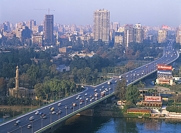 City skyline with the 6th October Bridge over the River Nile, seen from the Cairo Tower, Cairo, Egypt, North Africa, Africa