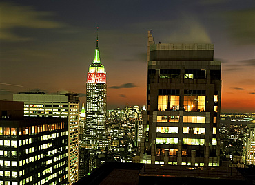 Empire State Building and skyline at night, New York City, New York State, United States of America, North America