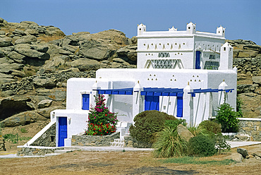 Ornate architecture of house on Mykonos, Cyclades Islands, Greek Islands, Greece, Europe