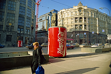 Giant Coke can advert, Moscow, Russia, Europe