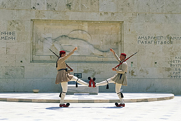 National Guards marching in front of the Tomb of the Unknown Soldier in Athens, Greece, Europe