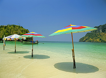 Beach umbrellas, Chicken Island, Krabi, Thailand