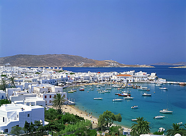 The harbour and town of Mykonos, Cyclades, Greek Islands, Greece, Europe