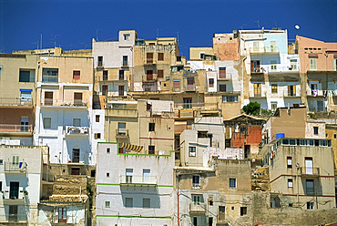 Houses viewed from the port at Sciacca, on the island of Sicily, Italy, Europe