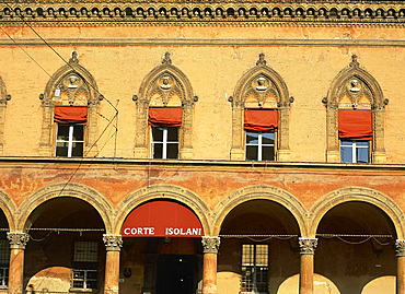 Windows and arcade on the Piazza San Stefano in Bologna, Emilia Romagna, Italy, Europe