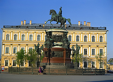 Statue of Nicholas I on horseback in St. Isaac's Square in St. Petersburg, Russia, Europe