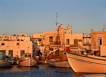 Fishing boats in the harbour at Naousa, Paros, Cyclades, Greek Islands, Greece, Europe