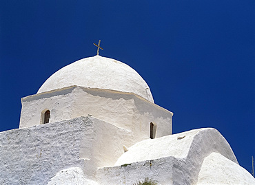 Close-up of white dome of the church of St. Anthony, the Chora, on Folegandros, Cyclades, Greek Islands, Greece, Europe