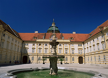 Courtyard and fountain, Melk Abbey, Melk, Austria, Europe