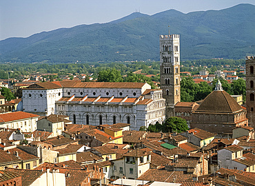 View from Torre del Ore including San Martino, Lucca, Tuscany, Italy, Europe