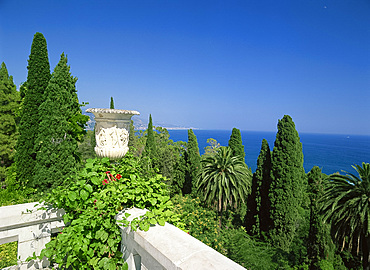 View of the sea from Villa Hanbury, Riviera dei Fiori, Liguria, Italy, Europe