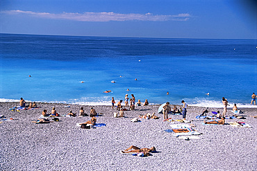 Beach, Menton, Alpes-Maritimes, Cote d'Azur, French Riviera, Provence, France, Mediterranean, Europe