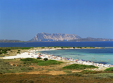 L'Isuledda Beach and Isola Tavolara, northeast coast, island of Sardinia, Italy, Mediterranean, Europe