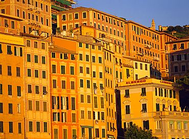 Colourful old buildings on the seafront at Camogli, Liguria, Italy