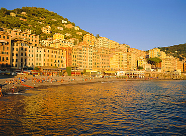 Colourful old buildings on the seafront at Camogli, Liguria, Italy