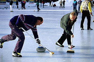 Curlers on the ice, St. Moritz, Switzerland, Europe