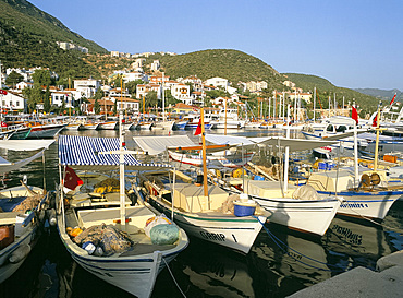 Boats in the harbour, Kas, south coast, Anatolia, Turkey, Asia Minor, Asia