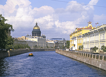 St. Isaac's cathedral and the Moika River, St. Petersburg, Russia, Europe